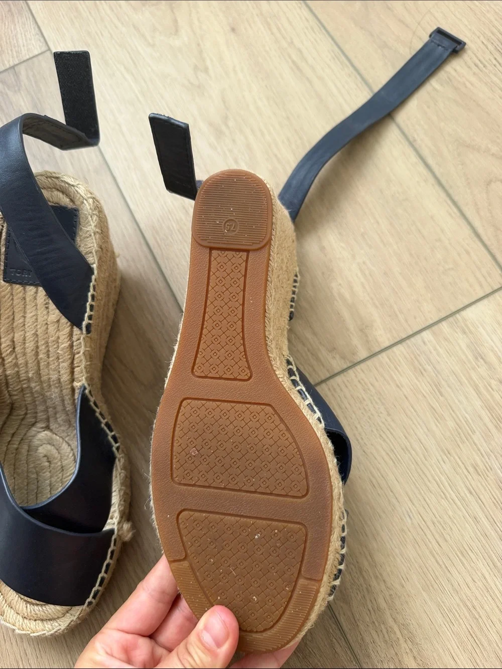 Tory Burch Navy Leather Crisscross Espadrille Wedges